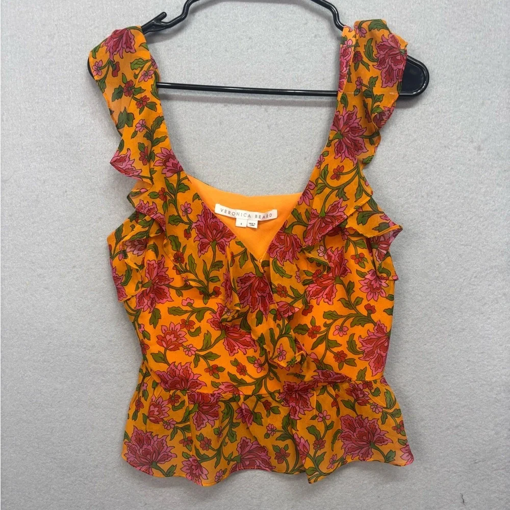 Veronica Beard designer Randa blouse 100% silk orange floral size 4 - Picture 9 of 16